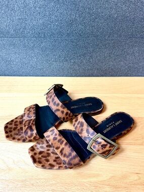 Saint Laurent Leopard Print Double-Strap Slide Sandals - Brown/Black